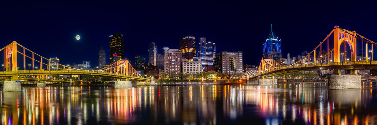 Panoramic view of Pittsburgh bridges, rivers and downtown skyline