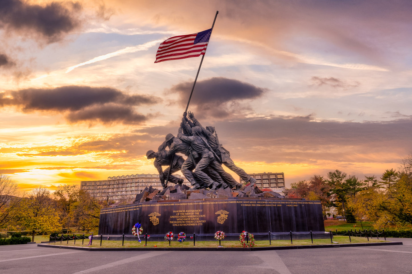 Sunset at the US Marine Corps War Memorial image 0