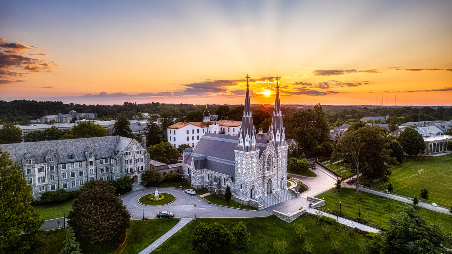 Aerial Sunrise at Saint Thomas of Villanova Church image 0