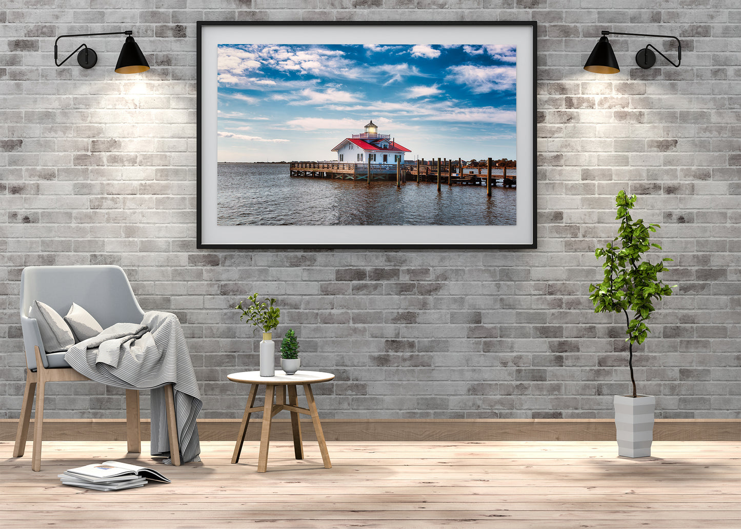 Vista del faro de Roanoke Marshes