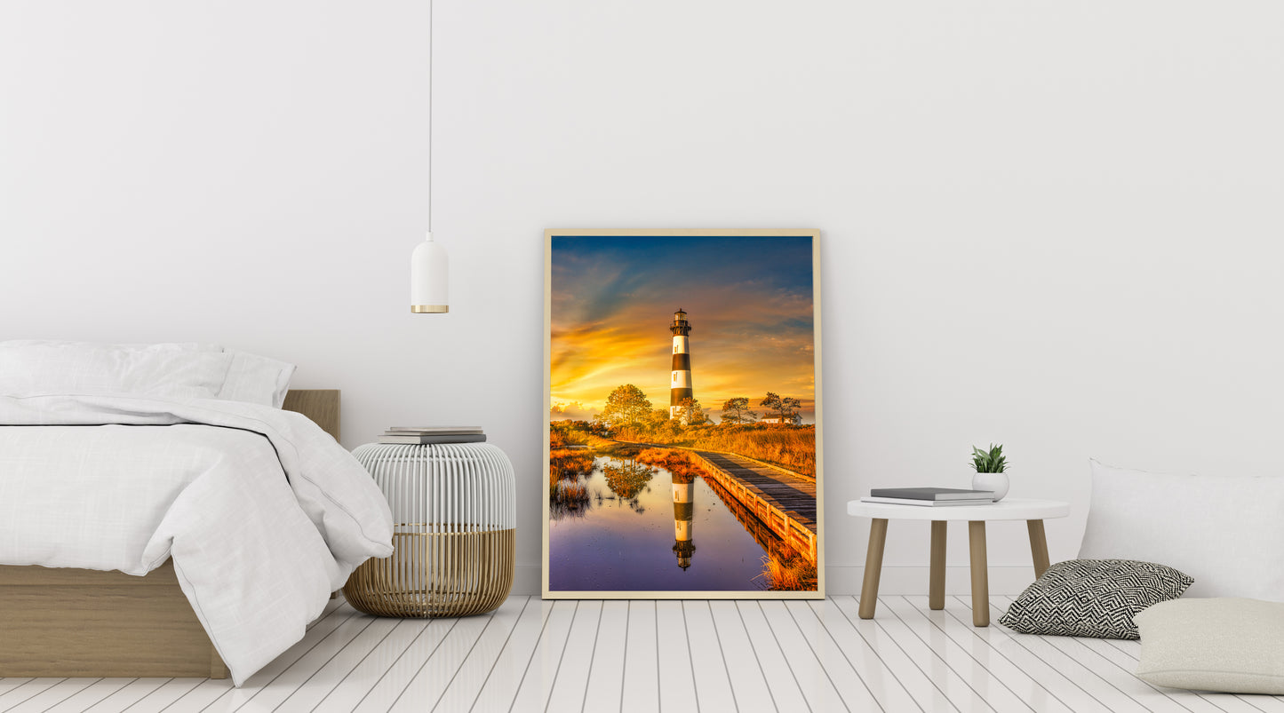 Amanecer en el faro de la isla de Bodie