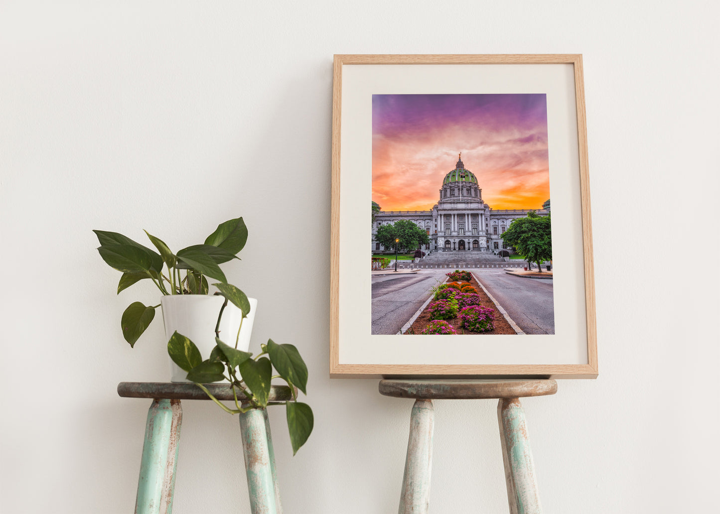 Retrato del Capitolio del Estado de Pensilvania al amanecer