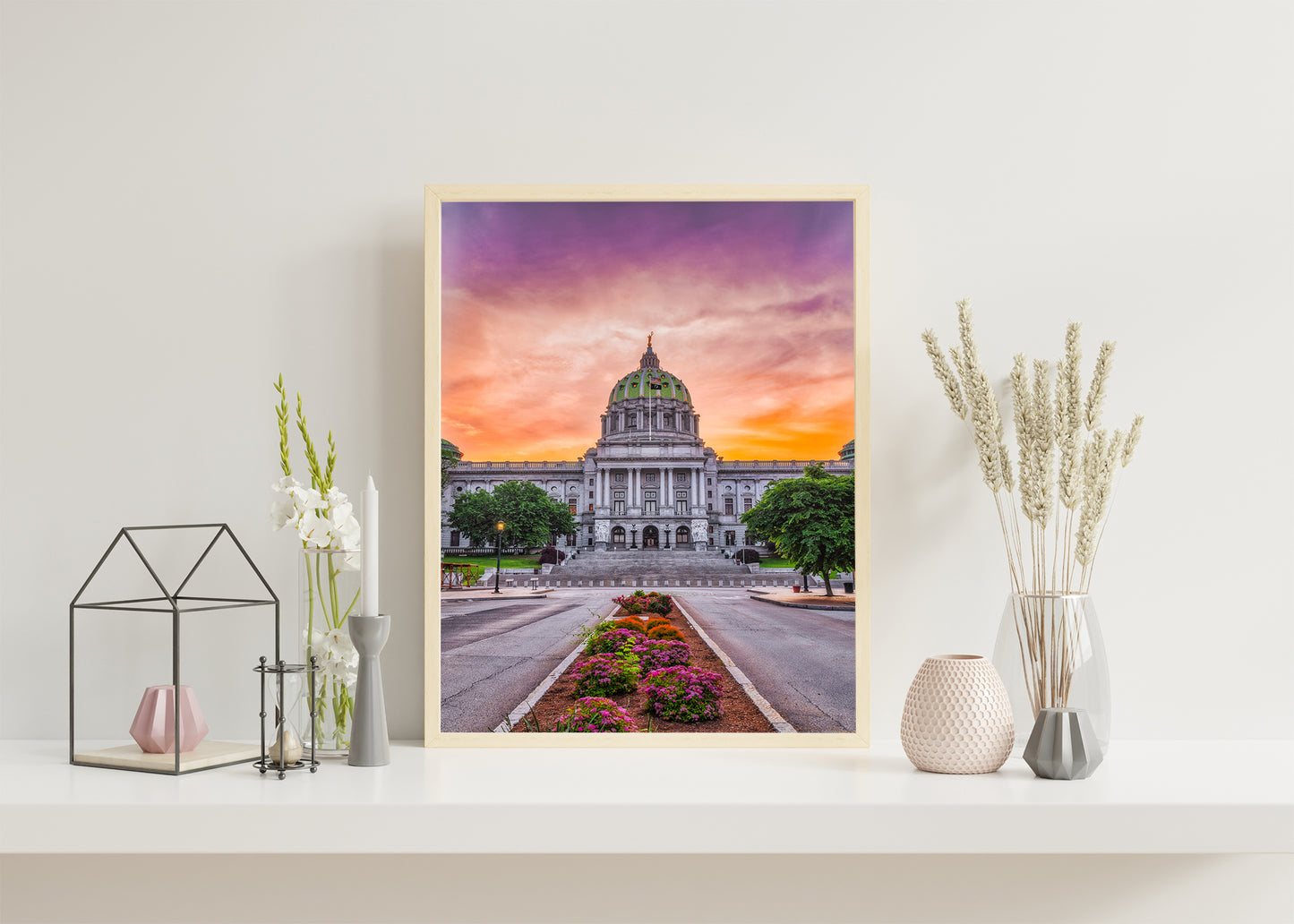 Retrato del Capitolio del Estado de Pensilvania al amanecer