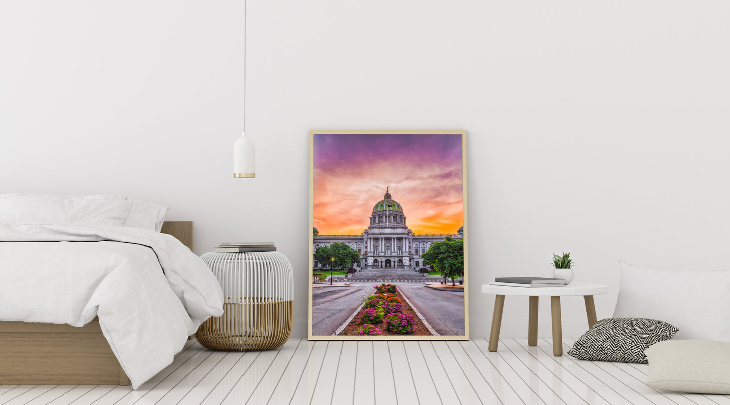 Retrato del Capitolio del Estado de Pensilvania al amanecer