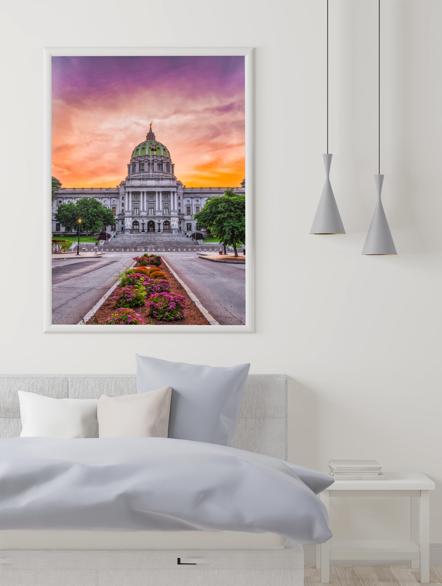Retrato del Capitolio del Estado de Pensilvania al amanecer