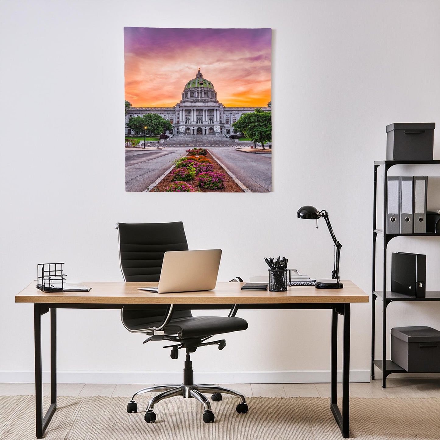 Retrato del Capitolio del Estado de Pensilvania al amanecer