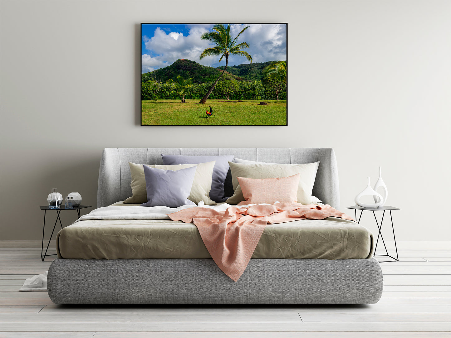 Paisaje de montaña hawaiano, lado de pollo
