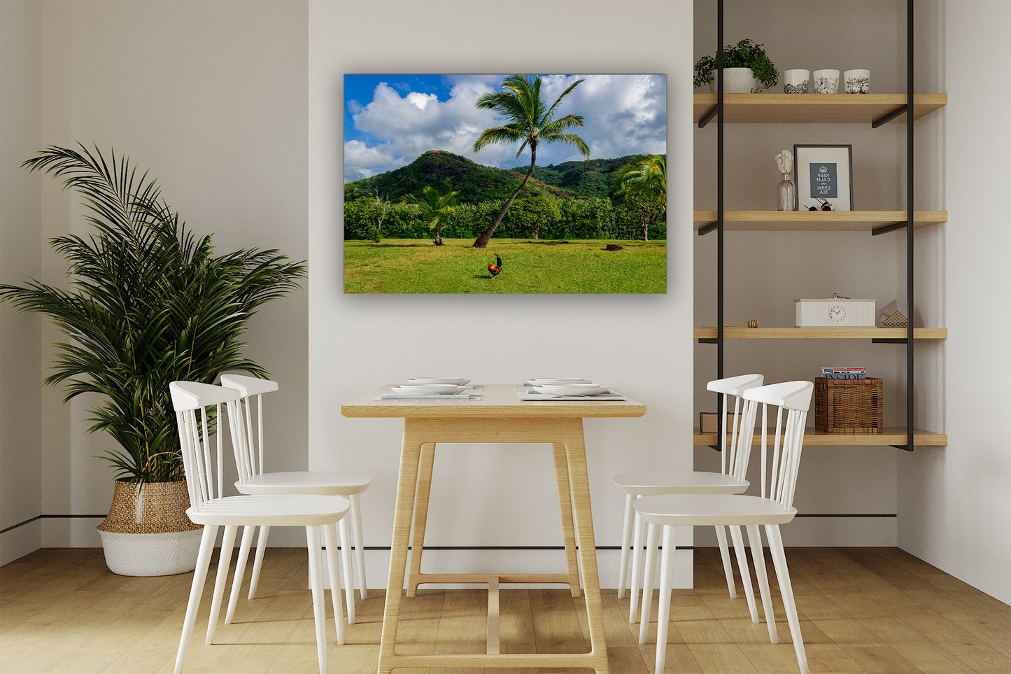 Paisaje de montaña hawaiano, lado de pollo