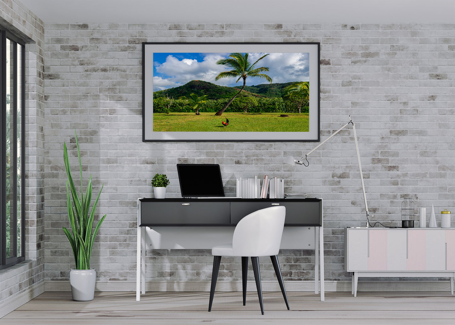 Paisaje de montaña hawaiano, lado de pollo